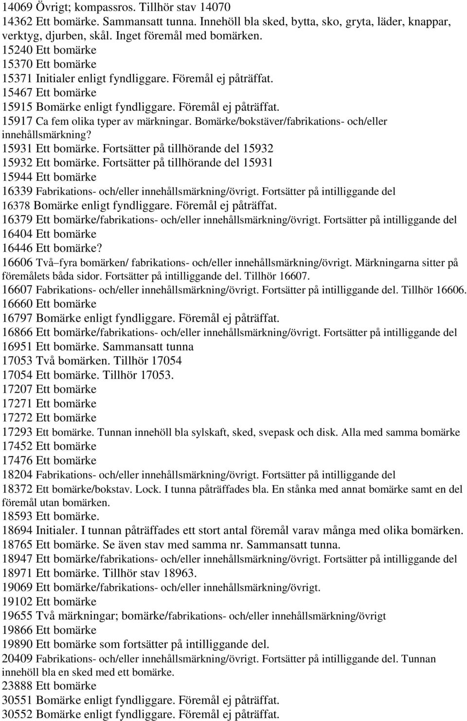 Bomärke/bokstäver/fabrikations- och/eller innehållsmärkning? 15931 Ett bomärke. Fortsätter på tillhörande del 15932 15932 Ett bomärke.