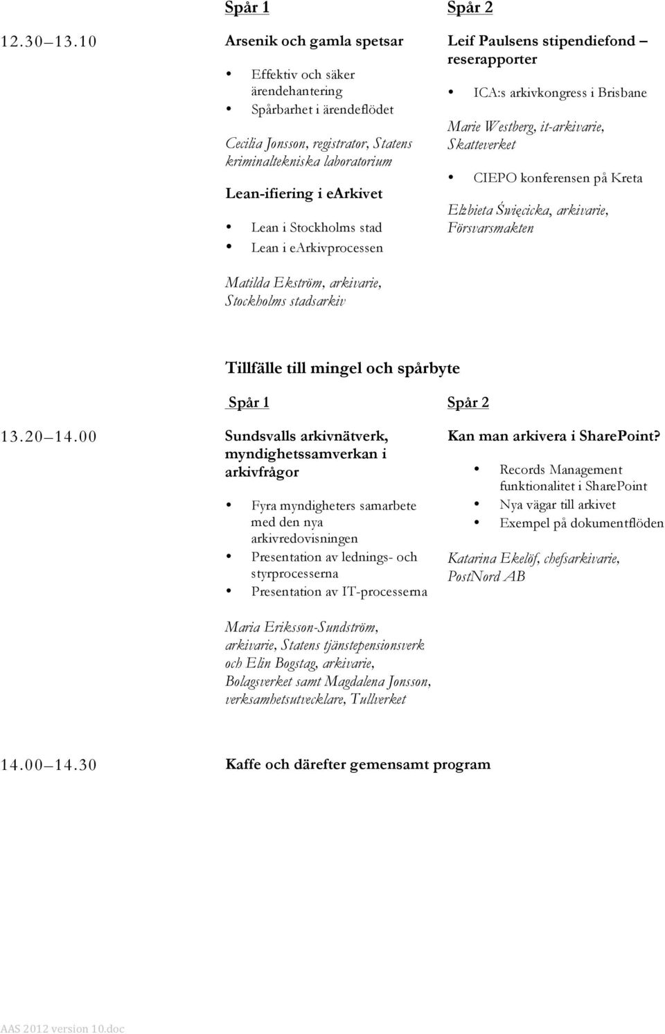 Stockholms stad Lean i earkivprocessen Leif Paulsens stipendiefond reserapporter ICA:s arkivkongress i Brisbane Marie Westberg, it-arkivarie, Skatteverket CIEPO konferensen på Kreta Elżbieta