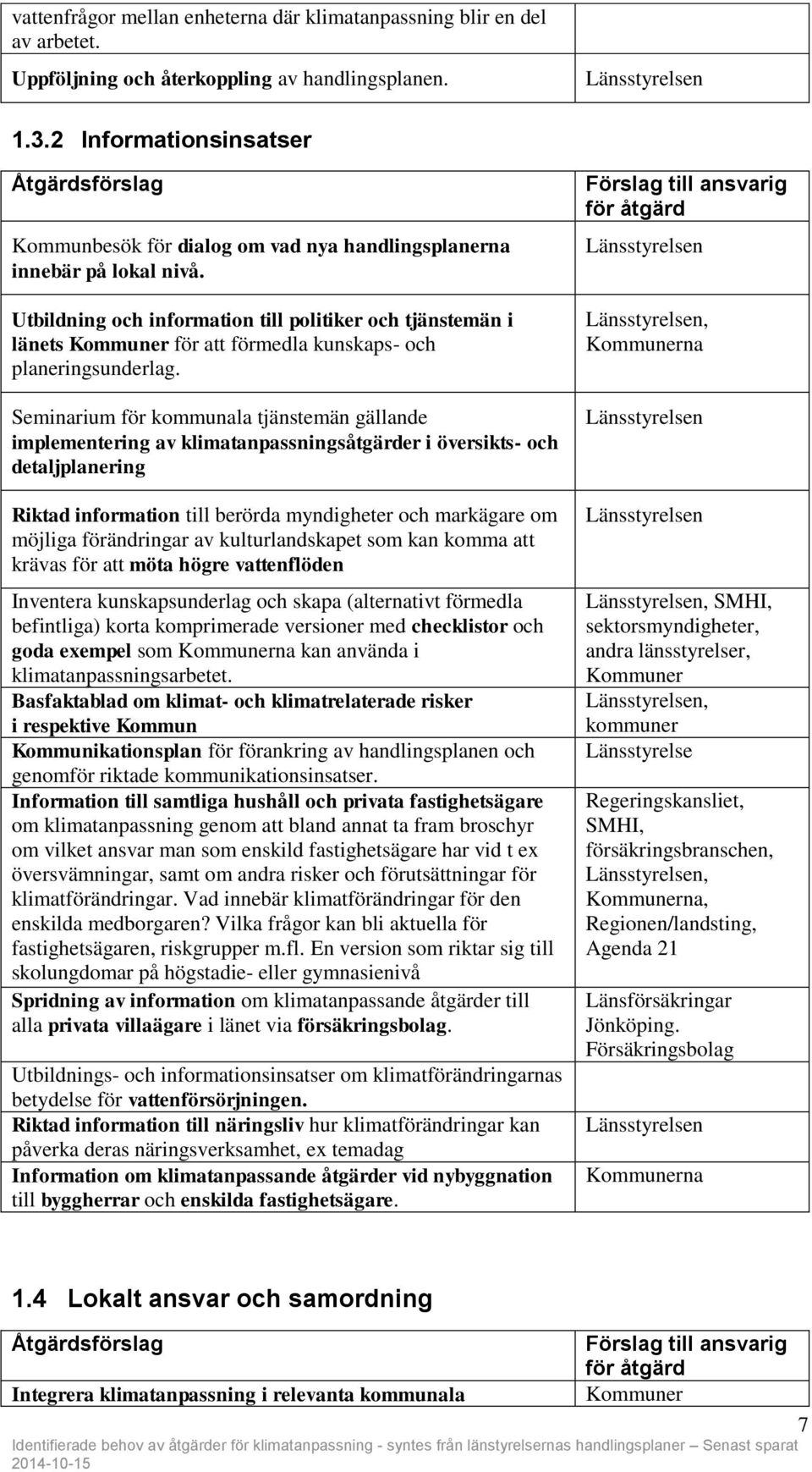 Utbildning och information till politiker och tjänstemän i länets för att förmedla kunskaps- och planeringsunderlag.