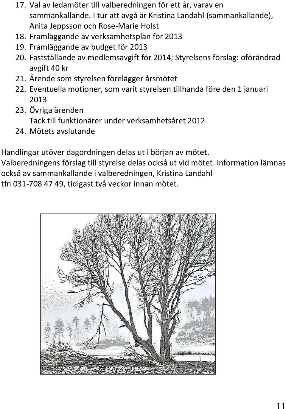 Ärende som styrelsen förelägger årsmötet 22. Eventuella motioner, som varit styrelsen tillhanda före den 1 januari 2013 23. Övriga ärenden Tack till funktionärer under verksamhetsåret 2012 24.