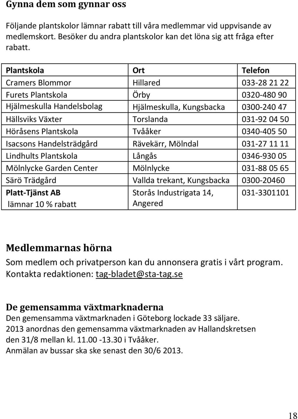 Höråsens Plantskola Tvååker 0340-40550 Isacsons Handelsträdgård Rävekärr, Mölndal 031-271111 Lindhults Plantskola Långås 0346-93005 Mölnlycke Garden Center Mölnlycke 031-880565 Särö Trädgård Vallda