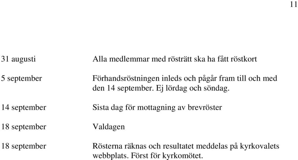 Ej lördag och söndag.