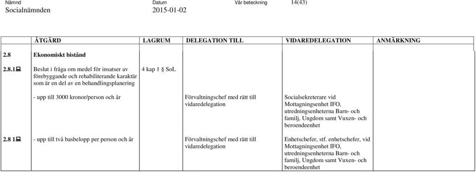 1 Beslut i fråga om medel för insatser av förebyggande och rehabiliterande karaktär som är en
