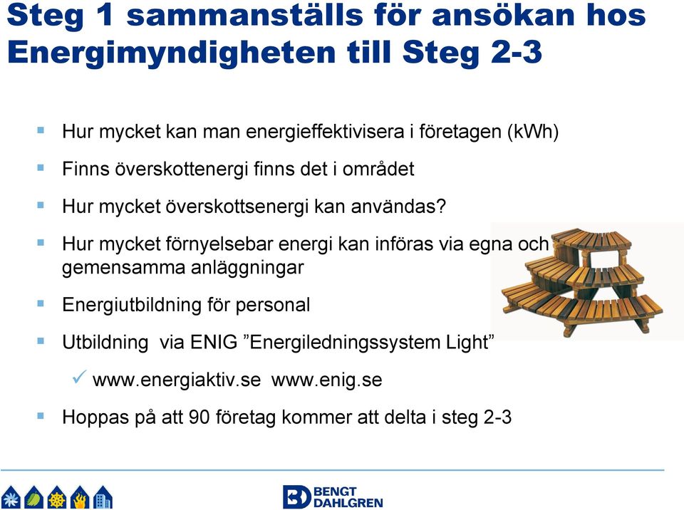 Hur mycket förnyelsebar energi kan införas via egna och gemensamma anläggningar Energiutbildning för personal