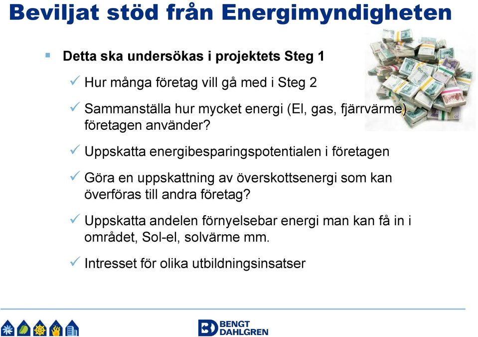 Uppskatta energibesparingspotentialen i företagen Göra en uppskattning av överskottsenergi som kan överföras