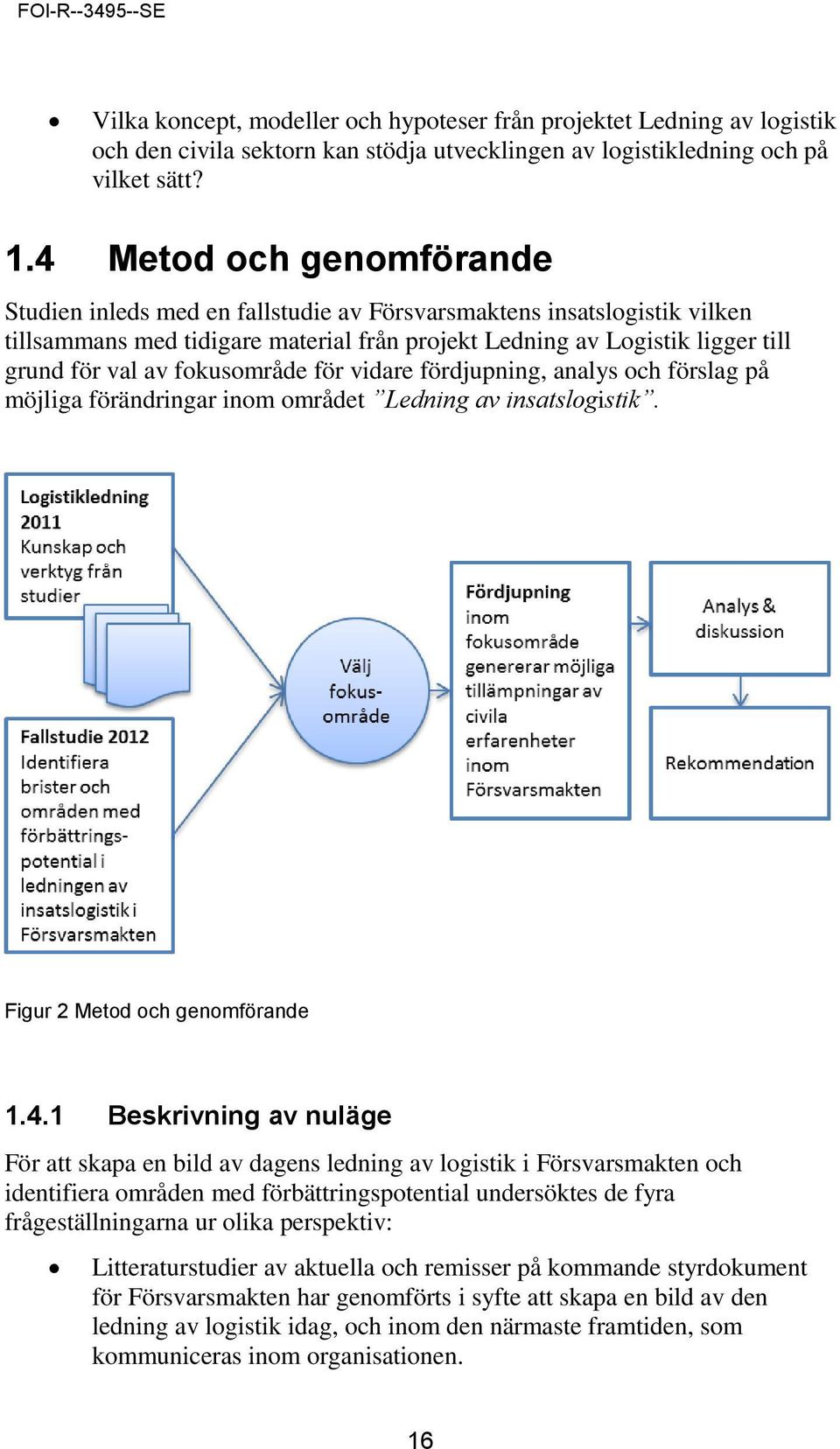 fokusområde för vidare fördjupning, analys och förslag på möjliga förändringar inom området Ledning av insatslogistik. Figur 2 Metod och genomförande 1.4.