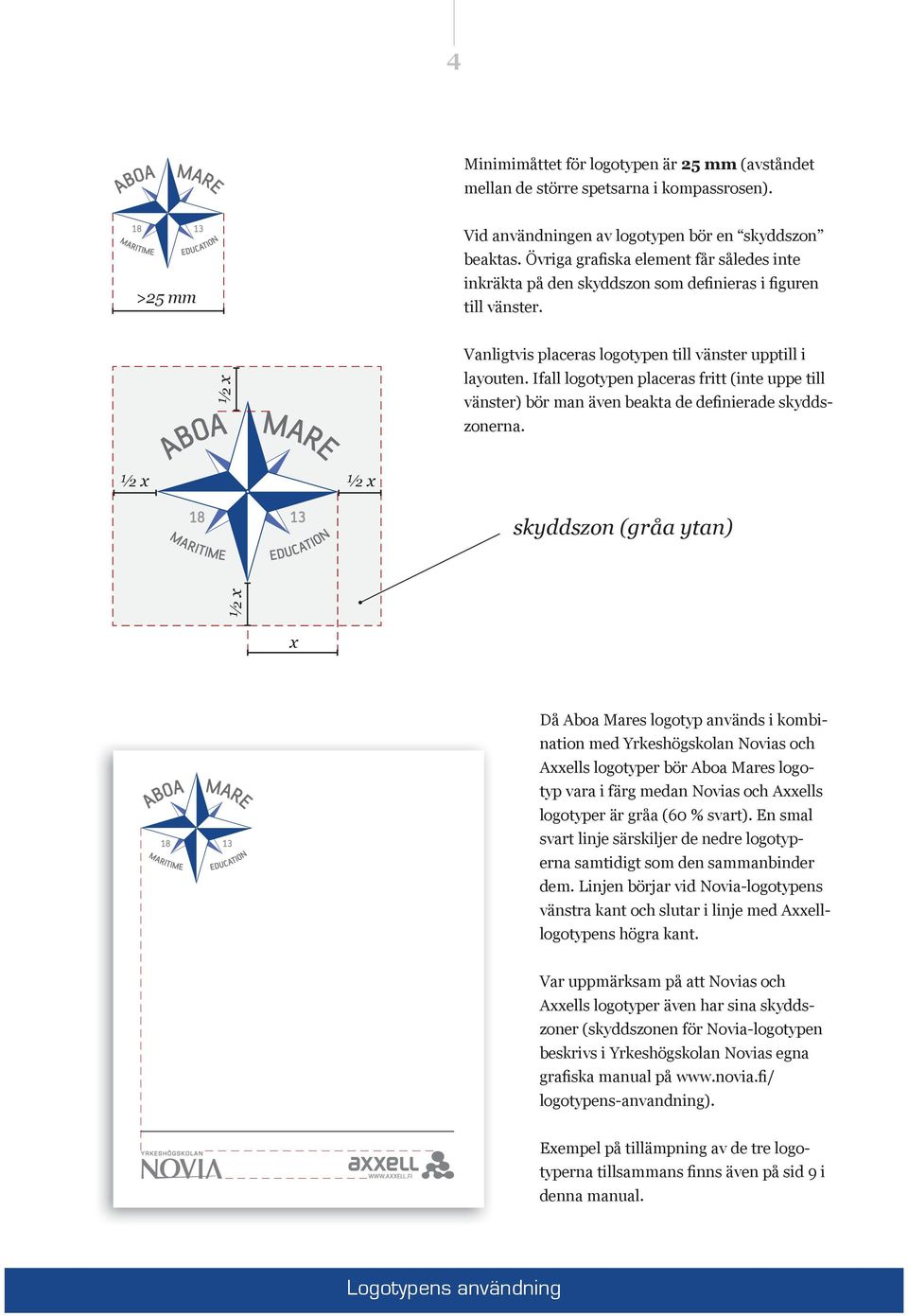 Ifall logotypen placeras fritt (inte uppe till vänster) bör man även beakta de definierade skyddszonerna.