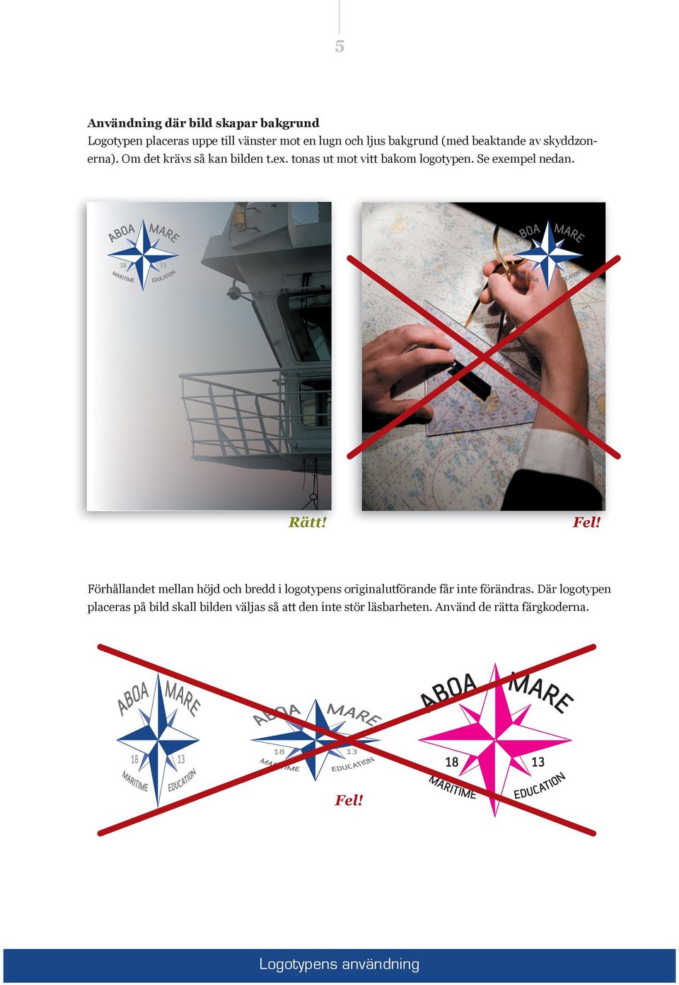 Rätt! Fel! Förhållandet mellan höjd och bredd i logotypens originalutförande får inte förändras.