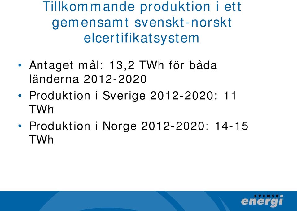 13,2 TWh för båda länderna 2012-2020 Produktion i