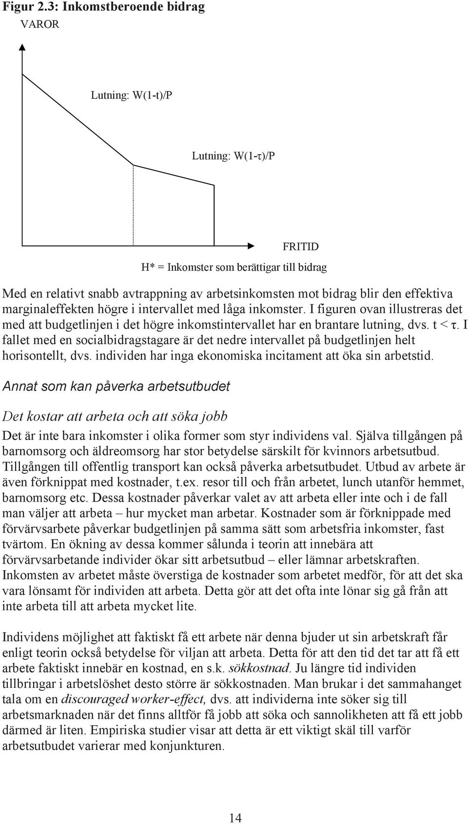 inkomster. I figuren ovan illustreras det med att budgetlinjen i det högre inkomstintervallet har en brantare lutning, dvs. t < τ.