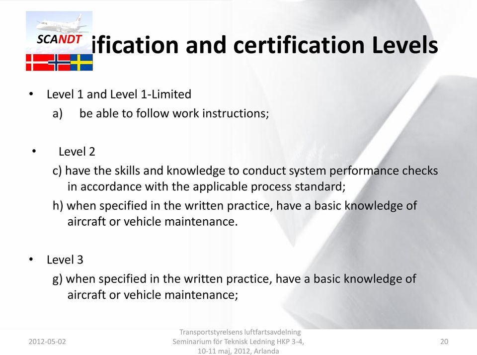 process standard; h) when specified in the written practice, have a basic knowledge of aircraft or vehicle