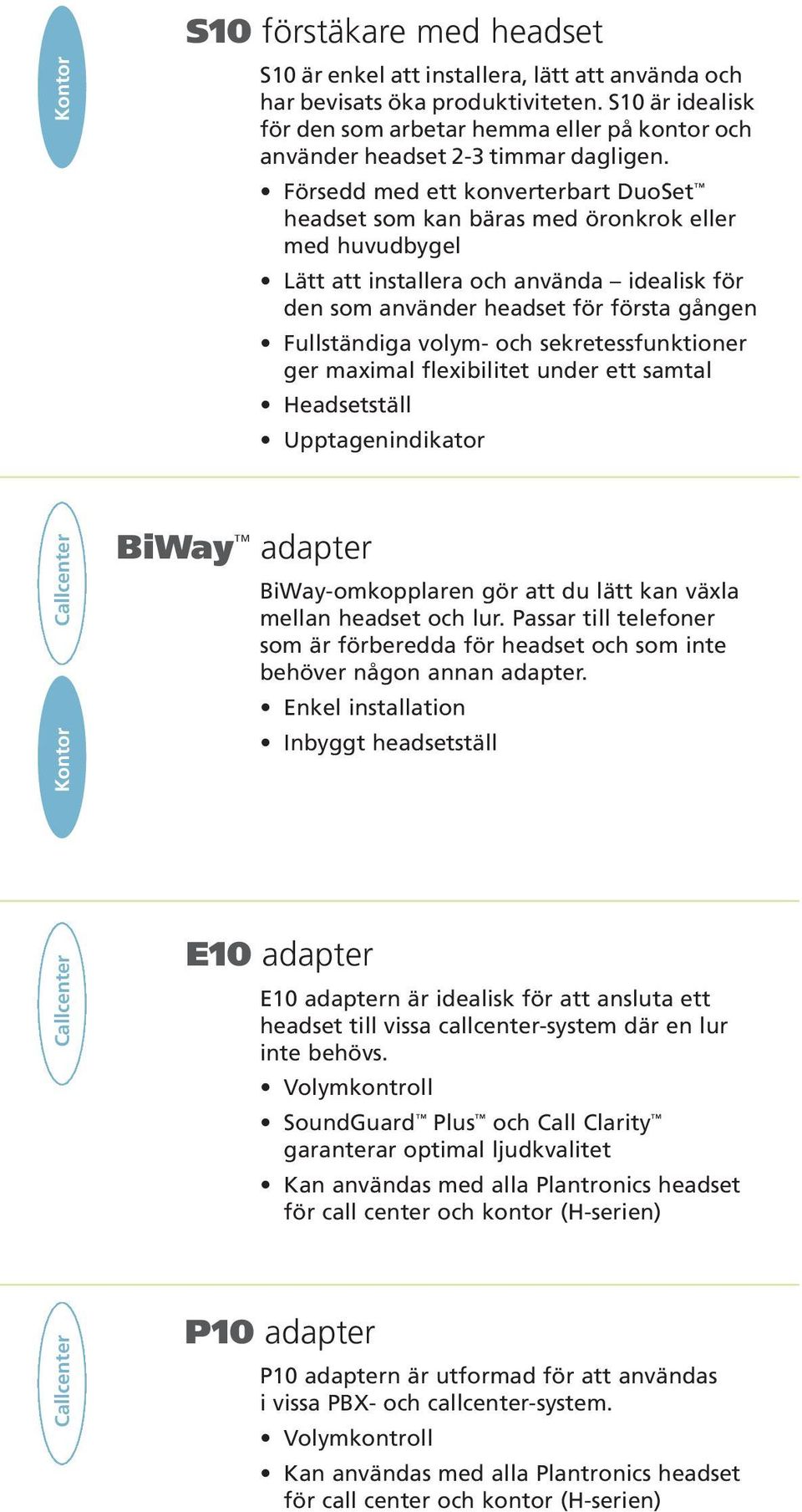 Försedd med ett konverterbart DuoSet headset som kan bäras med öronkrok eller med huvudbygel Lätt att installera och använda idealisk för den som använder headset för första gången Fullständiga