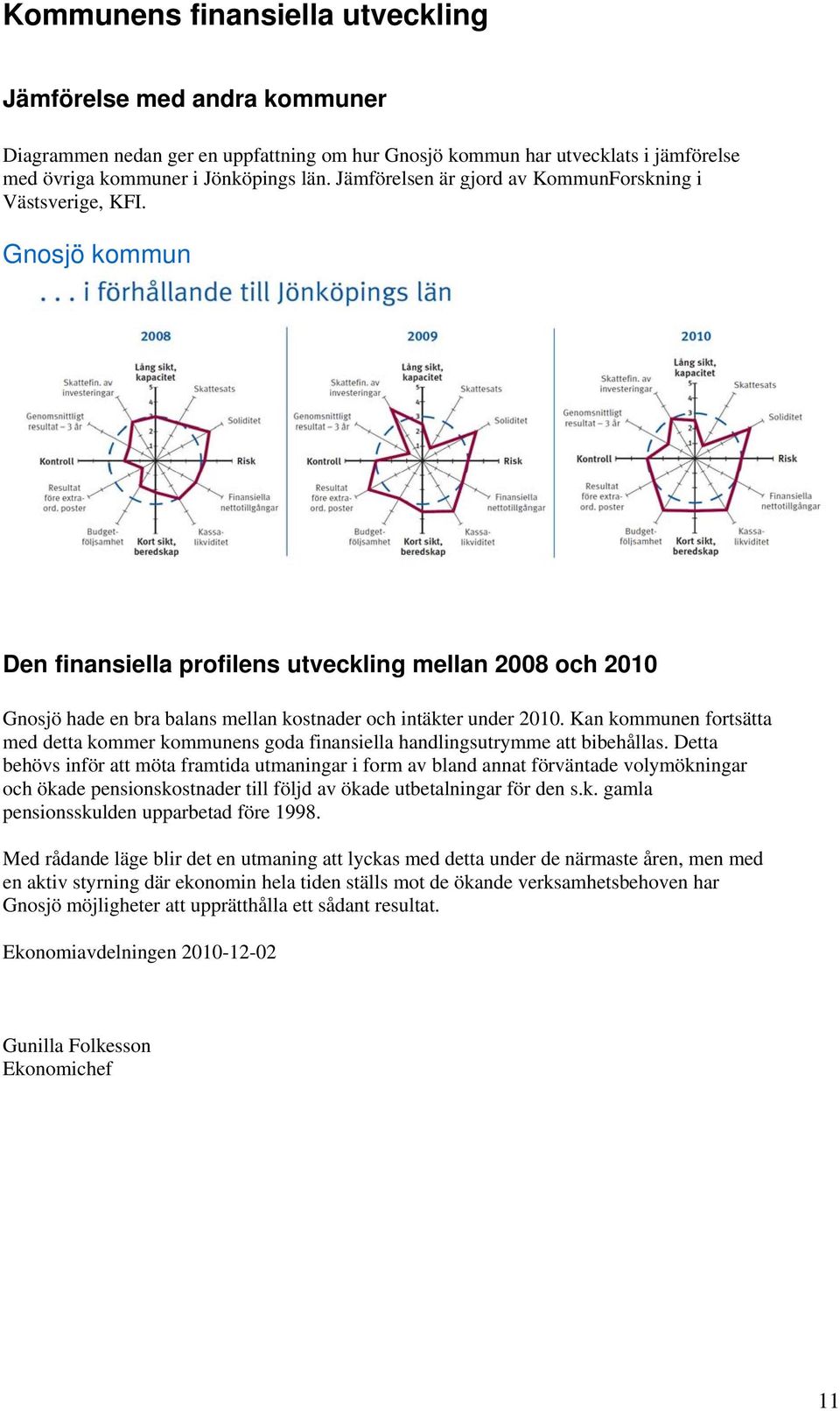 Kan kommunen fortsätta med detta kommer kommunens goda finansiella handlingsutrymme att bibehållas.