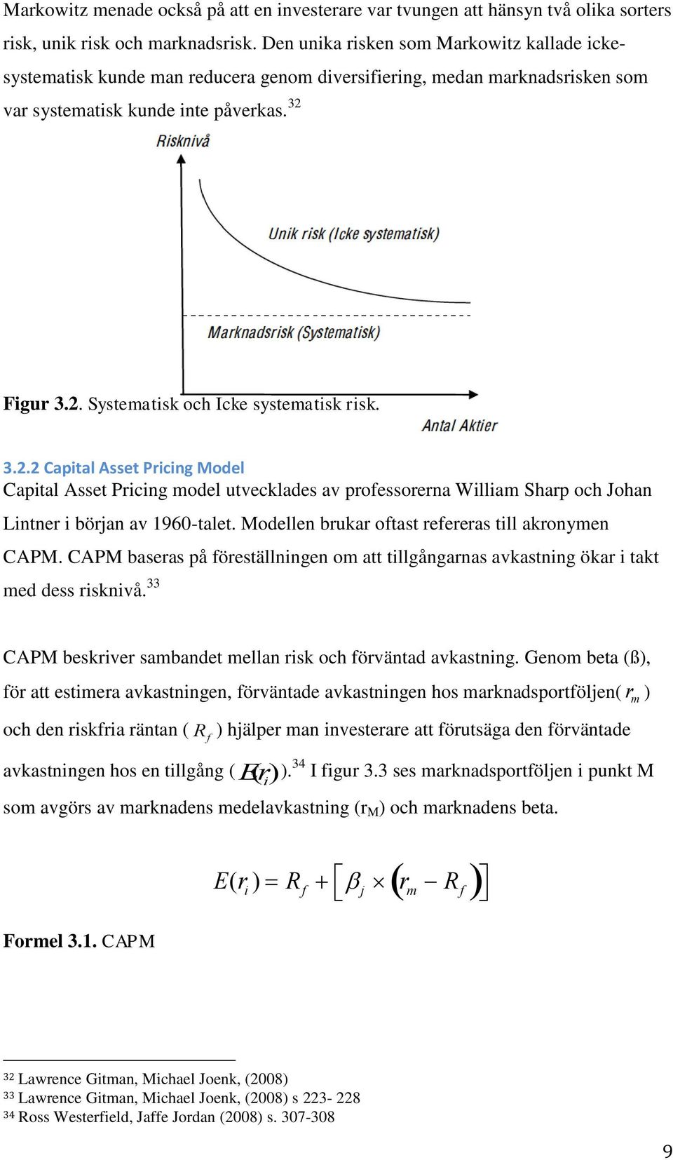 3.2.2 Capital Asset Pricing Model Capital Asset Pricing model utvecklades av professorerna William Sharp och Johan Lintner i början av 1960-talet. Modellen brukar oftast refereras till akronymen CAPM.