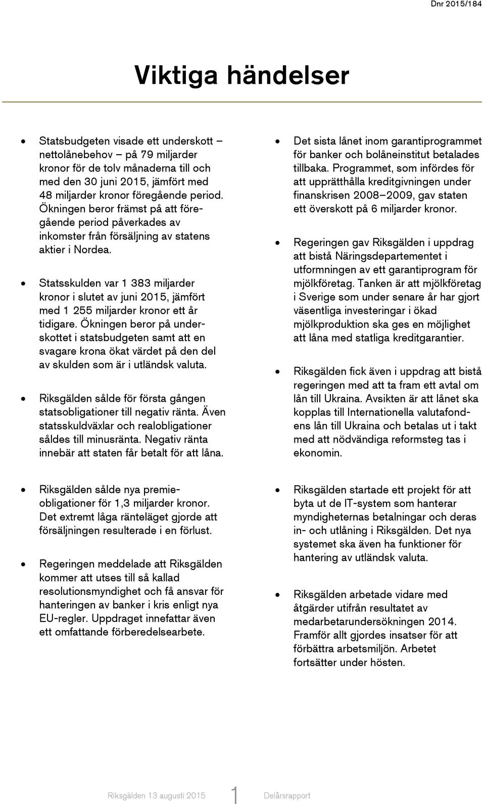 Statsskulden var 1 383 miljarder kronor i slutet av juni 2015, jämfört med 1 255 miljarder kronor ett år tidigare.