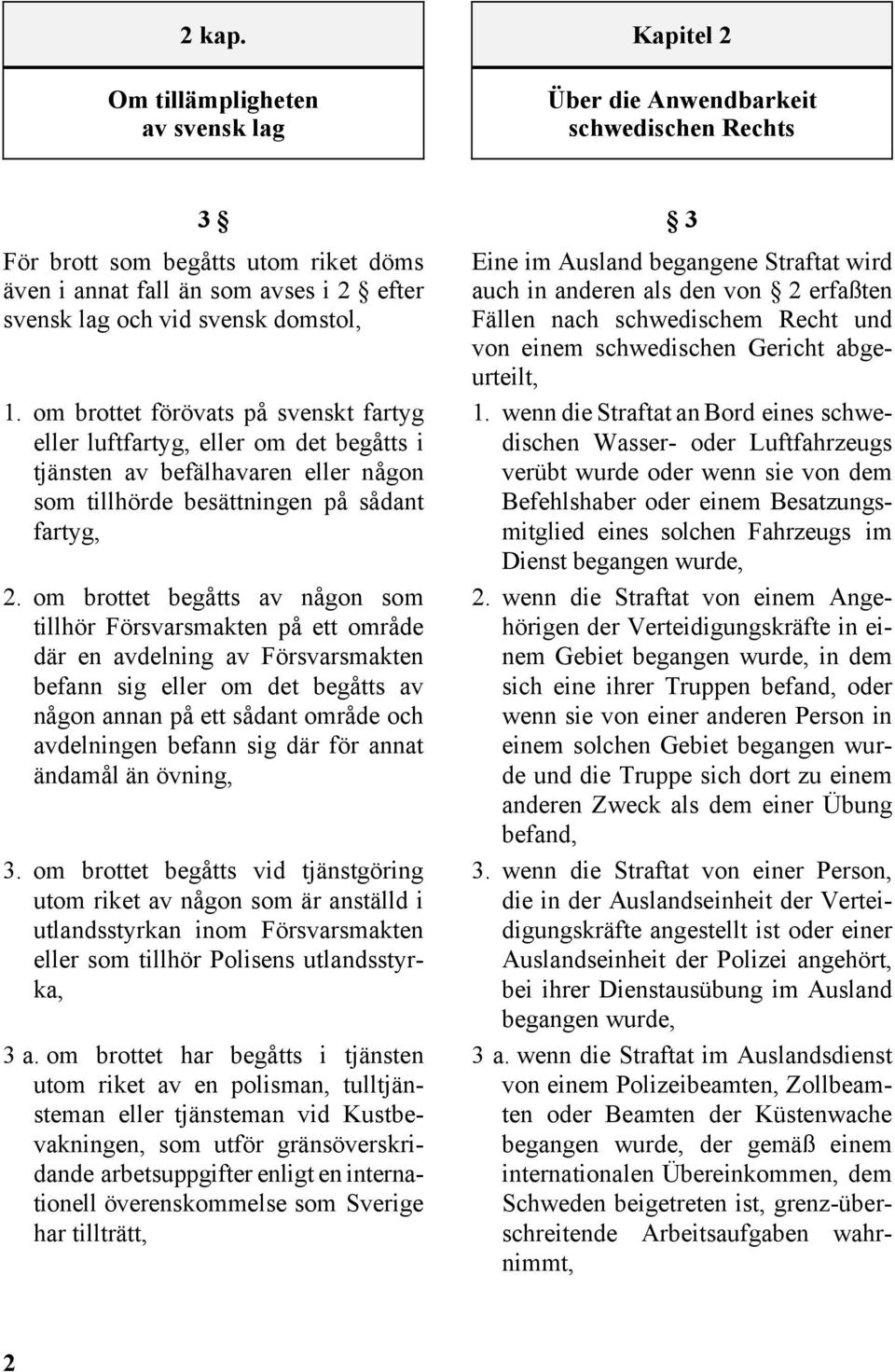 domstol, 1. om brottet förövats på svenskt fartyg eller luftfartyg, eller om det begåtts i tjänsten av befälhavaren eller någon som tillhörde besättningen på sådant fartyg, 2.