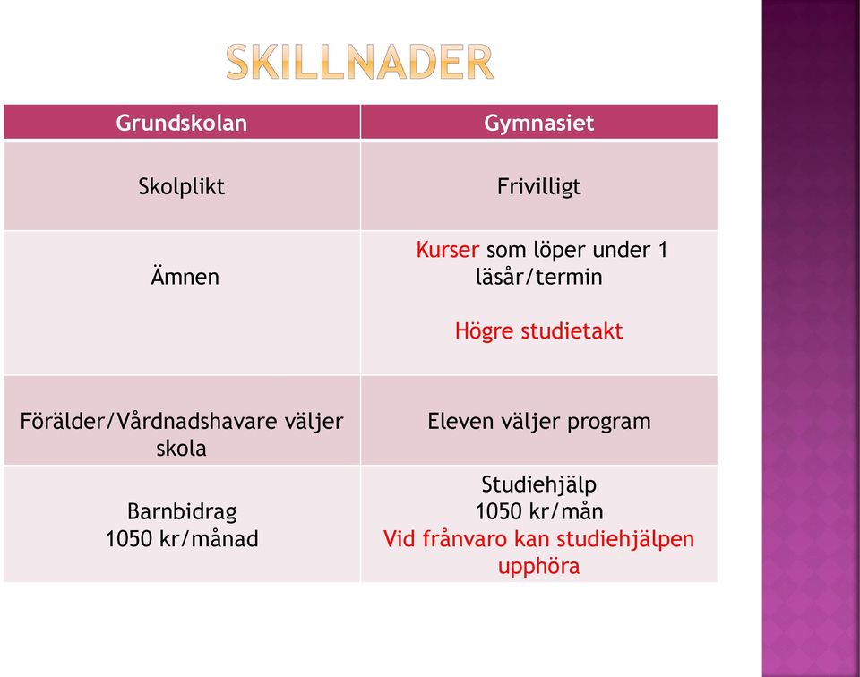 Förälder/Vårdnadshavare väljer skola Barnbidrag 1050 kr/månad