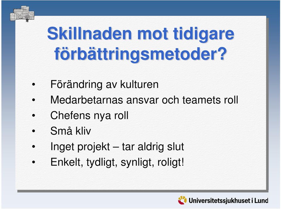 teamets roll Chefens nya roll Små kliv Inget