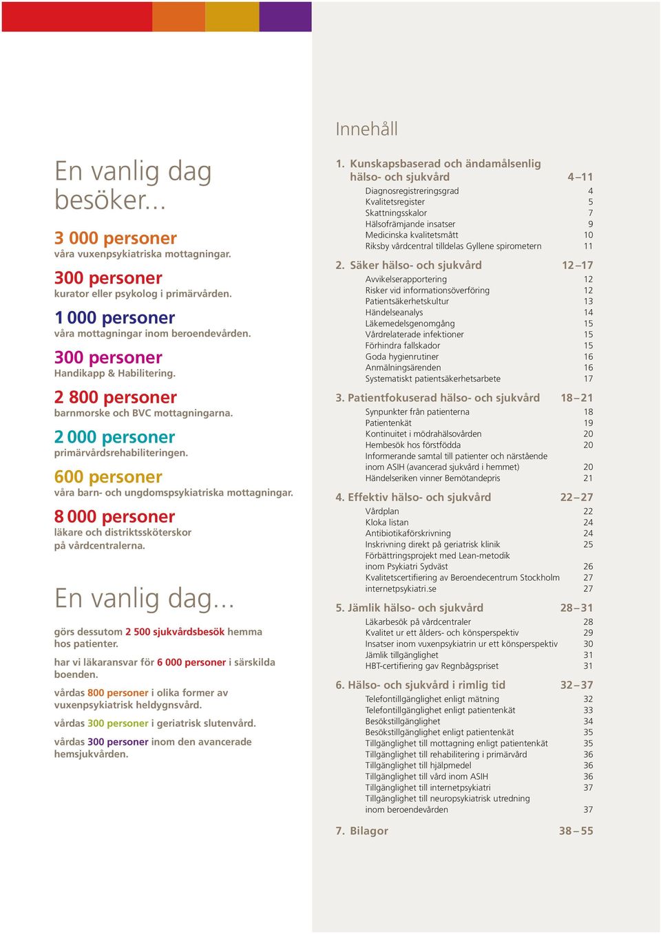 8 000 personer läkare och distriktssköterskor på vdcentralerna. En vanlig dag... görs dessutom 2 500 sjukvdsbesök hemma hos patienter. har vi läkaransvar för 6 000 personer i särskilda boenden.