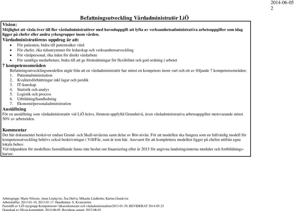 Vårdadministratörens uppdrag är att: För patienten, bidra till patientsäker vård För chefer, öka tidsutrymmet för ledarskap verksamhetsutveckling För vårdpersonal, öka tiden för direkt vårdarbete För