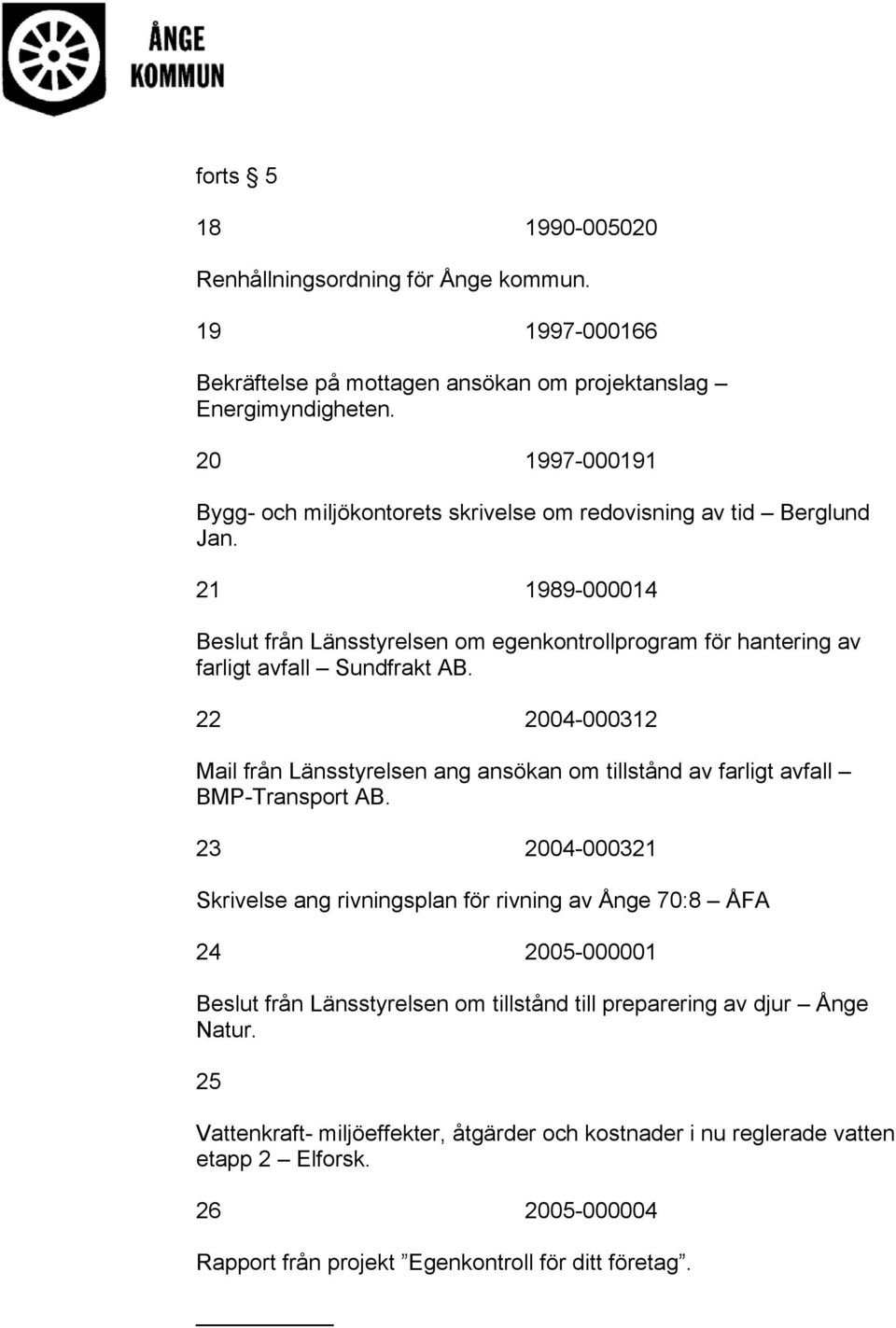 21 1989-000014 Beslut från Länsstyrelsen om egenkontrollprogram för hantering av farligt avfall Sundfrakt AB.