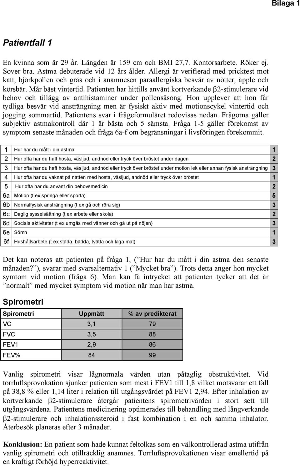 Patienten har hittills använt kortverkande β2-stimulerare vid behov och tillägg av antihistaminer under pollensäsong.