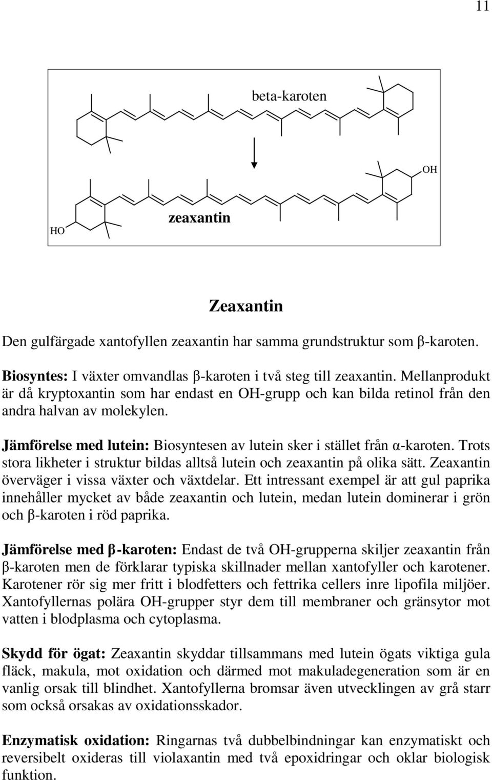 Trots stora likheter i struktur bildas alltså lutein och zeaxantin på olika sätt. Zeaxantin överväger i vissa växter och växtdelar.
