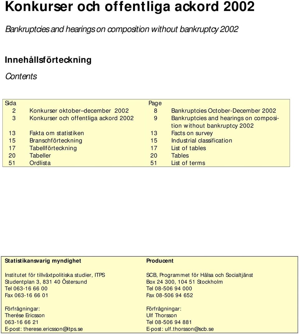 Industrial classification 17 Tabellförteckning 17 List of tables 20 Tabeller 20 Tables 51 Ordlista 51 List of terms Statistikansvarig myndighet Producent Institutet för tillväxtpolitiska studier,