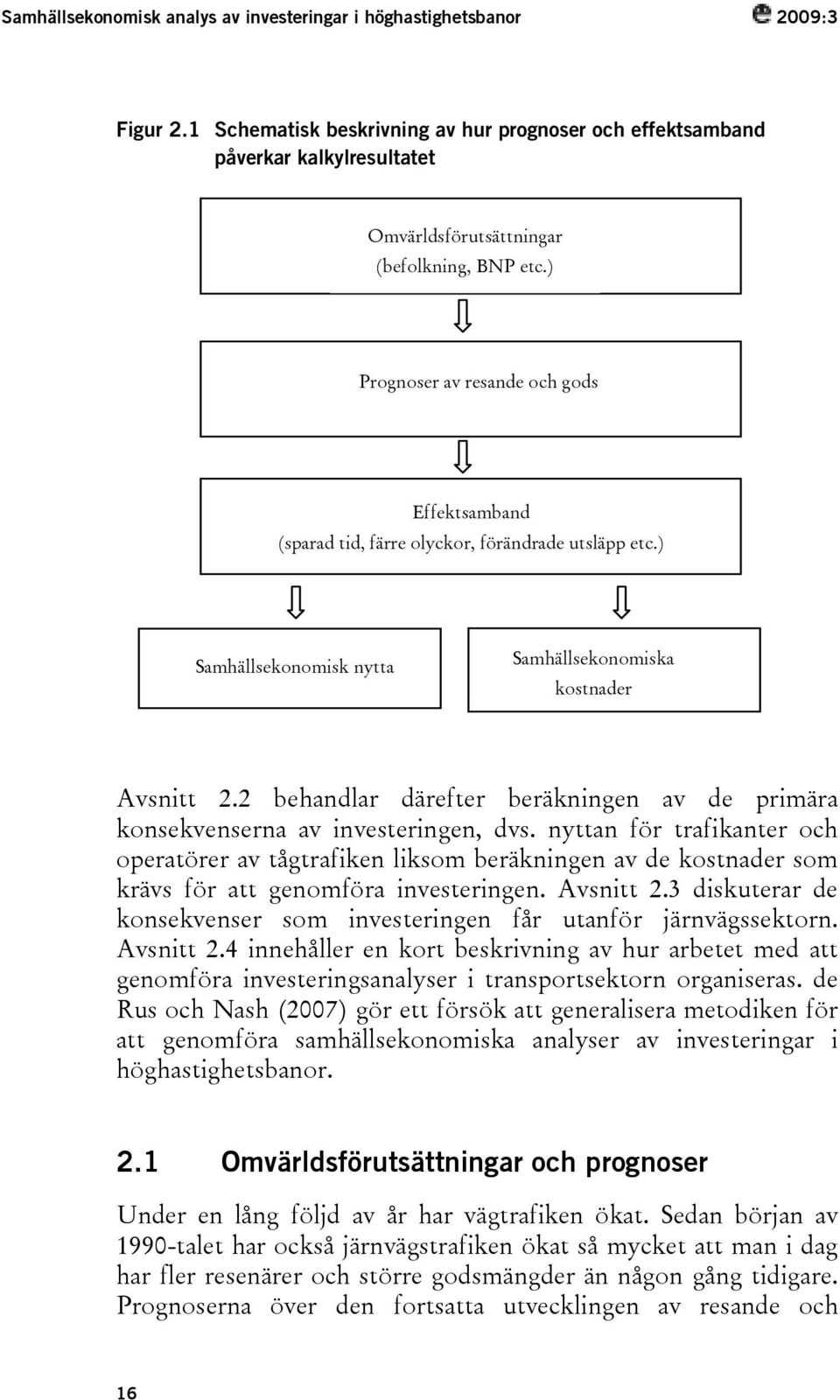 ) Prognoser av resande och gods Effektsamband (sparad tid, färre olyckor, förändrade utsläpp etc.) Samhällsekonomisk nytta Samhällsekonomiska kostnader Avsnitt 2.