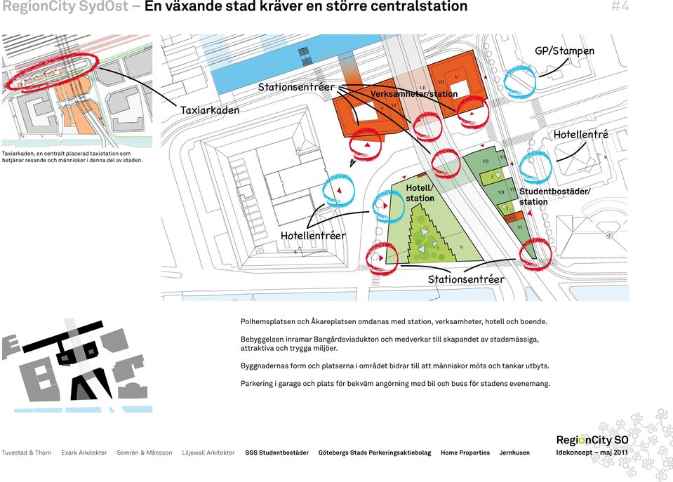 B Hotell/ station Studentbostäder/ station Hotellentréer B A Stationsentréer Polhemsplatsen och Åkareplatsen omdanas med station, verksamheter, hotell och boende.
