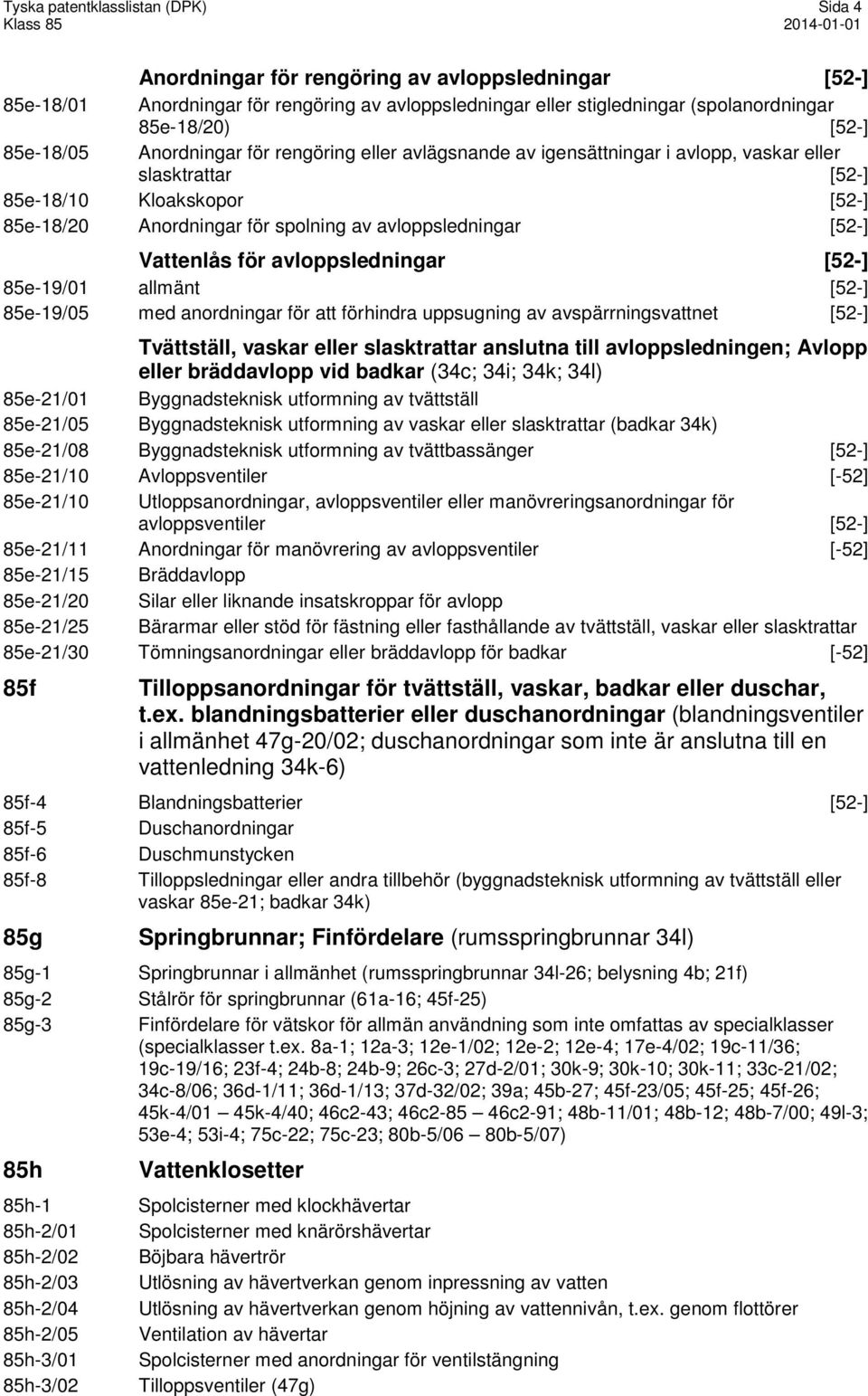[52-] Vattenlås för avloppsledningar [52-] 85e-19/01 allmänt [52-] 85e-19/05 med anordningar för att förhindra uppsugning av avspärrningsvattnet [52-] Tvättställ, vaskar eller slasktrattar anslutna