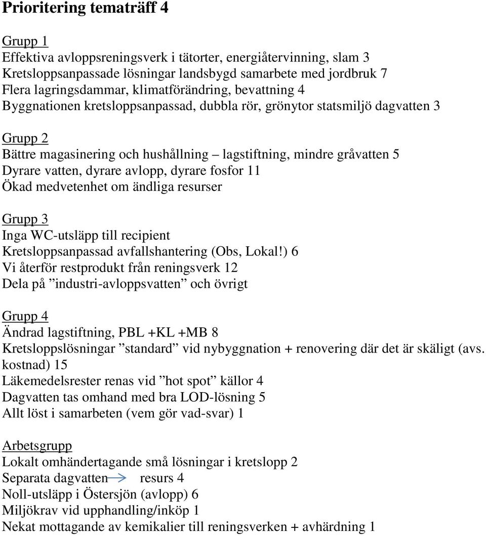 dyrare avlopp, dyrare fosfor 11 Ökad medvetenhet om ändliga resurser Grupp 3 Inga WC-utsläpp till recipient Kretsloppsanpassad avfallshantering (Obs, Lokal!