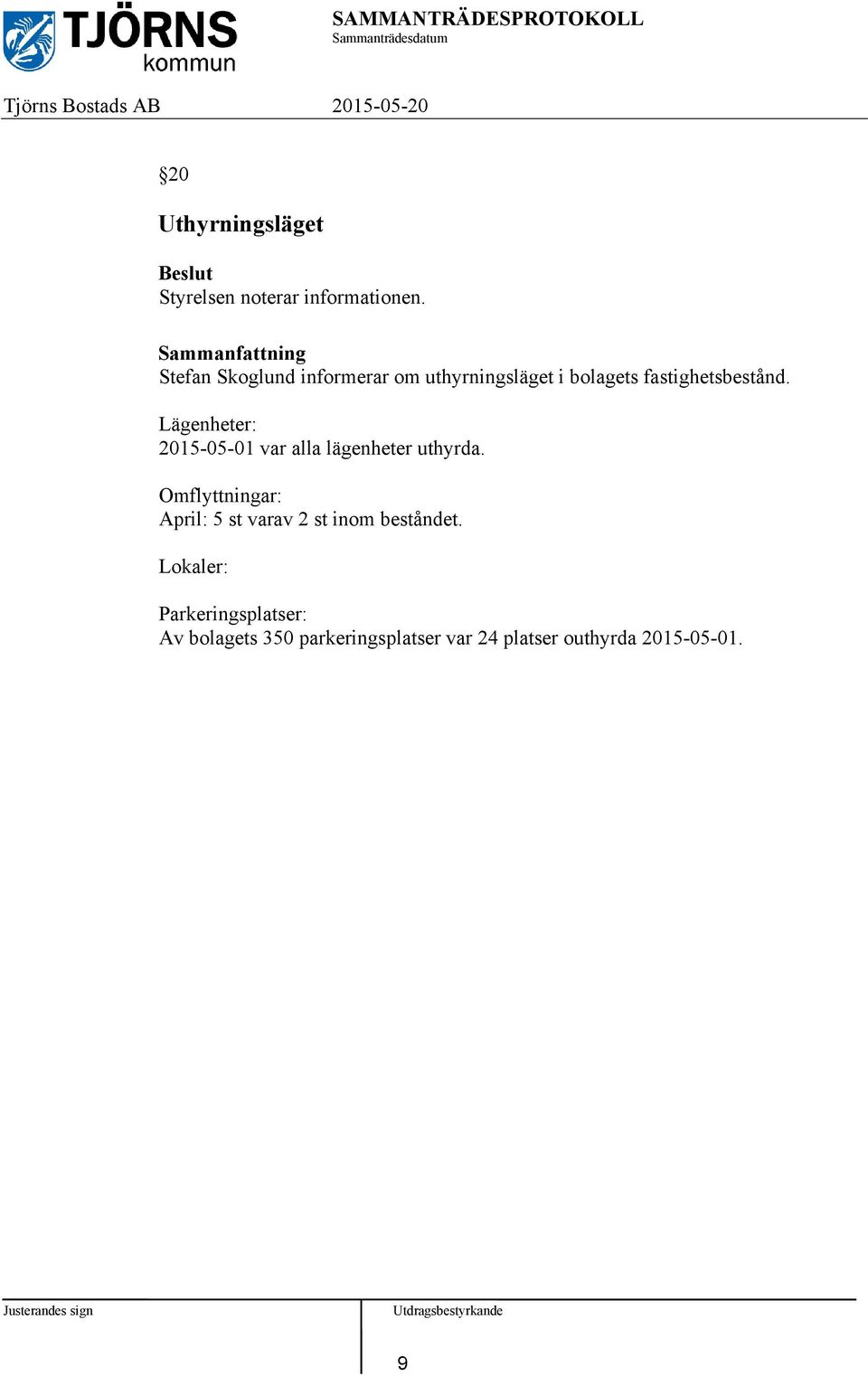Lägenheter: 2015-05-01 var alla lägenheter uthyrda.