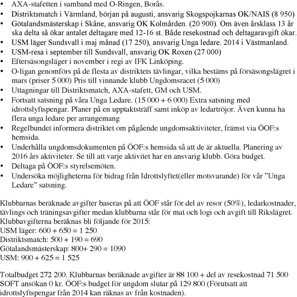 USM-resa i september till Sundsvall, ansvarig OK Roxen (27 000) Eftersäsongsläger i november i regi av IFK Linköping.