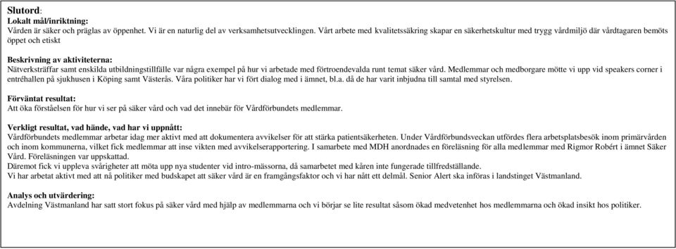 var några exempel på hur vi arbetade med förtroendevalda runt temat säker vård. Medlemmar och medborgare mötte vi upp vid speakers corner i entréhallen på sjukhusen i Köping samt Västerås.