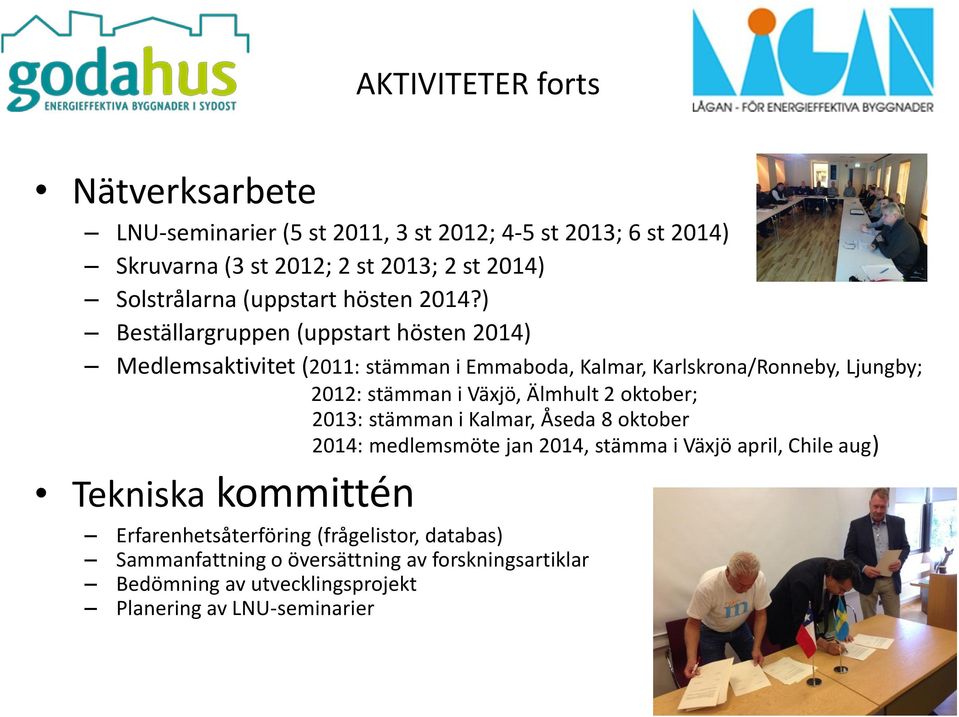 ) Beställargruppen (uppstart hösten 2014) Medlemsaktivitet (2011: stämman i Emmaboda, Kalmar, Karlskrona/Ronneby, Ljungby; 2012: stämman i Växjö, Älmhult