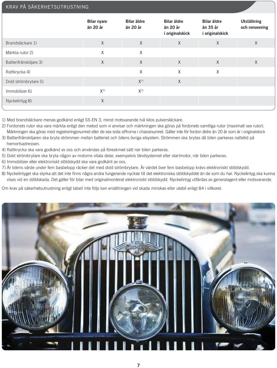 motsvarande två kilos pulversläckare. 2) Fordonets rutor ska vara märkta enligt den metod som vi anvisar och märkningen ska göras på fordonets samtliga rutor (maximalt sex rutor).