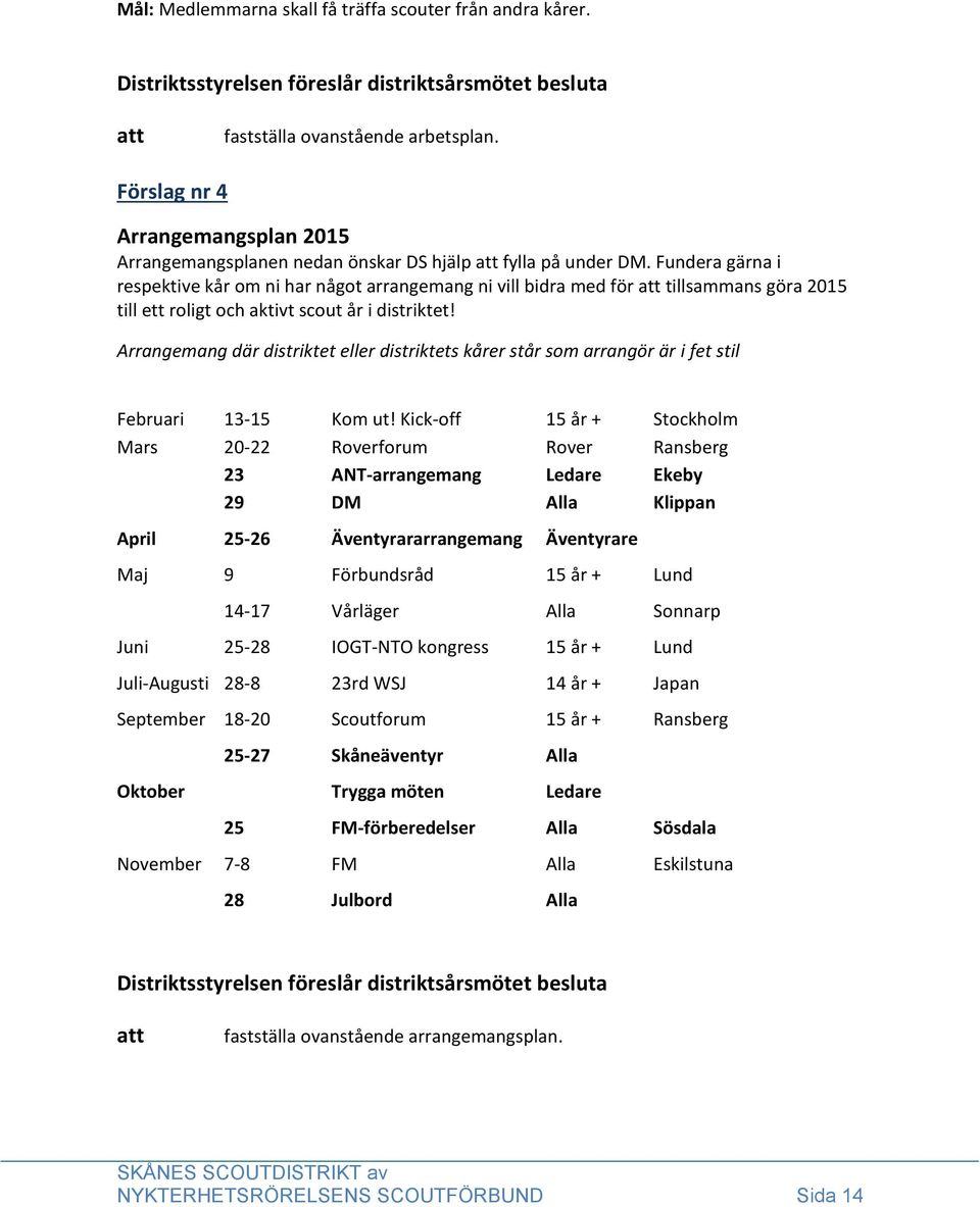 Arrangemang där distriktet eller distriktets kårer står som arrangör är i fet stil Februari 13-15 Kom ut!