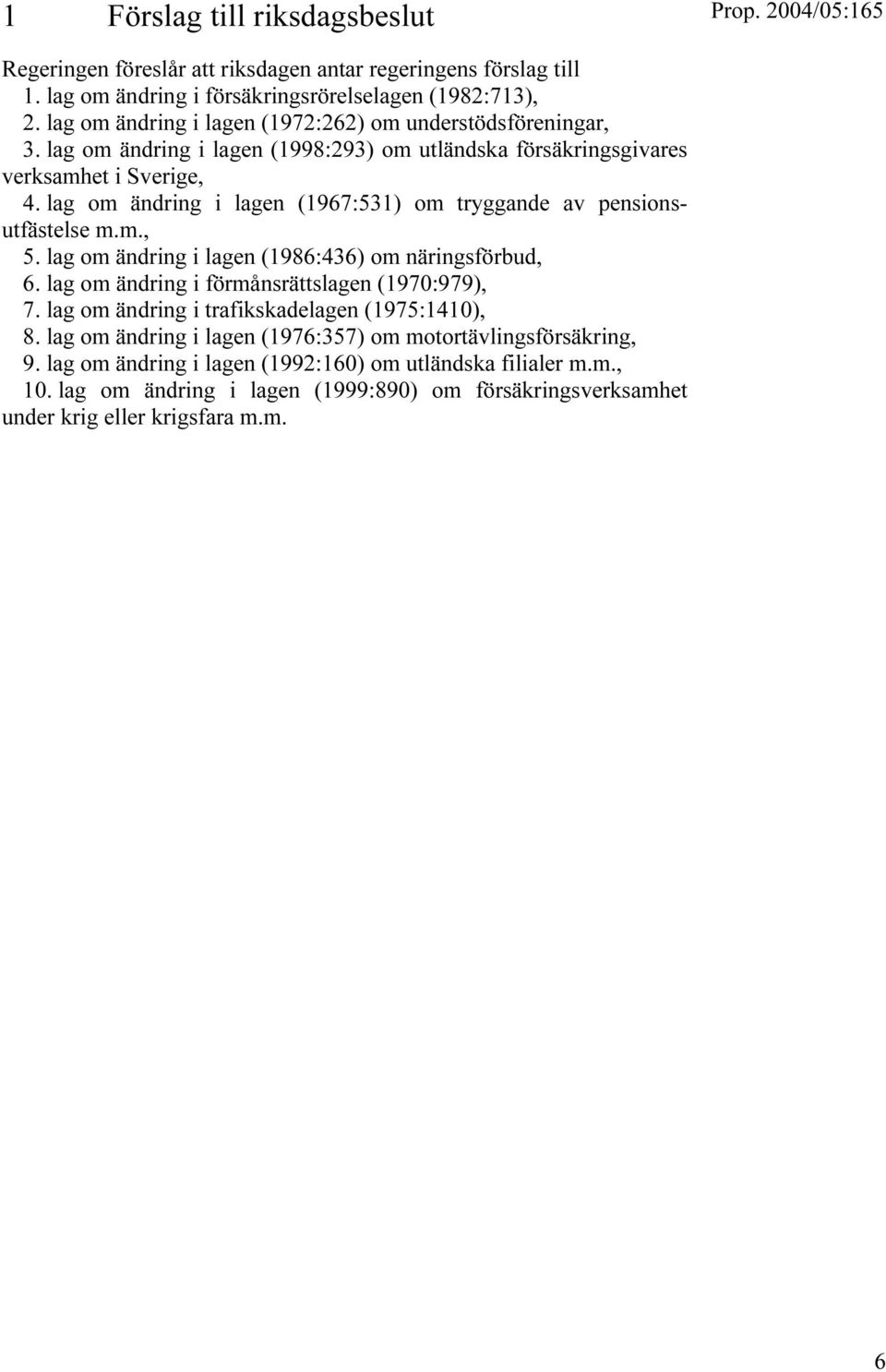 lag om ändring i lagen (1967:531) om tryggande av pensionsutfästelse m.m., 5. lag om ändring i lagen (1986:436) om näringsförbud, 6. lag om ändring i förmånsrättslagen (1970:979), 7.