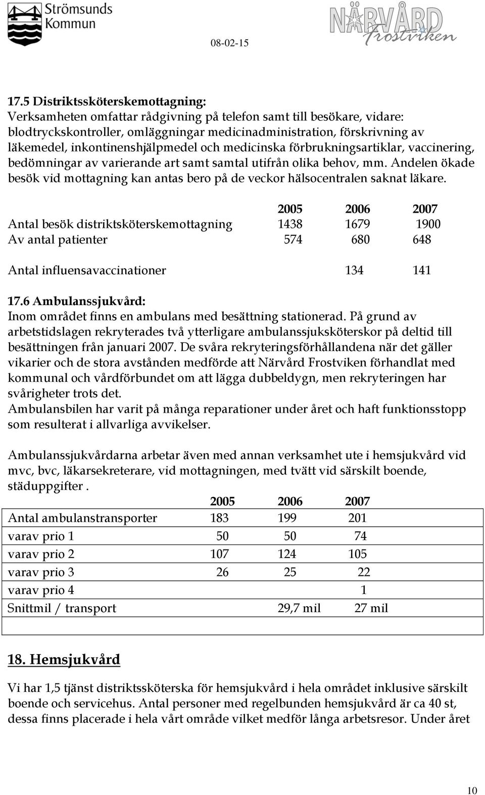 Andelen ökade besök vid mottagning kan antas bero på de veckor hälsocentralen saknat läkare.