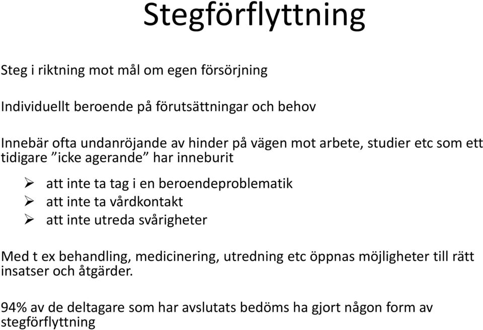 beroendeproblematik att inte ta vårdkontakt att inte utreda svårigheter Med t ex behandling, medicinering, utredning etc