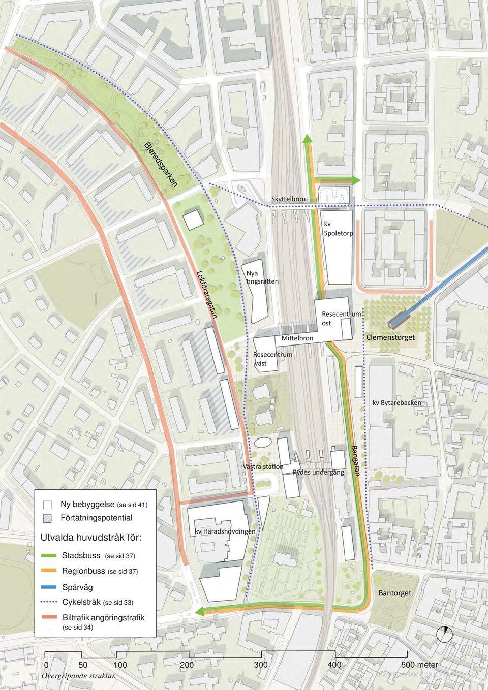Utvalda huvudstråk för: kv Häradshövdingen Stadsbuss (se sid 37) Regionbuss (se sid 37) Spårväg Cykelstråk (se sid 33)