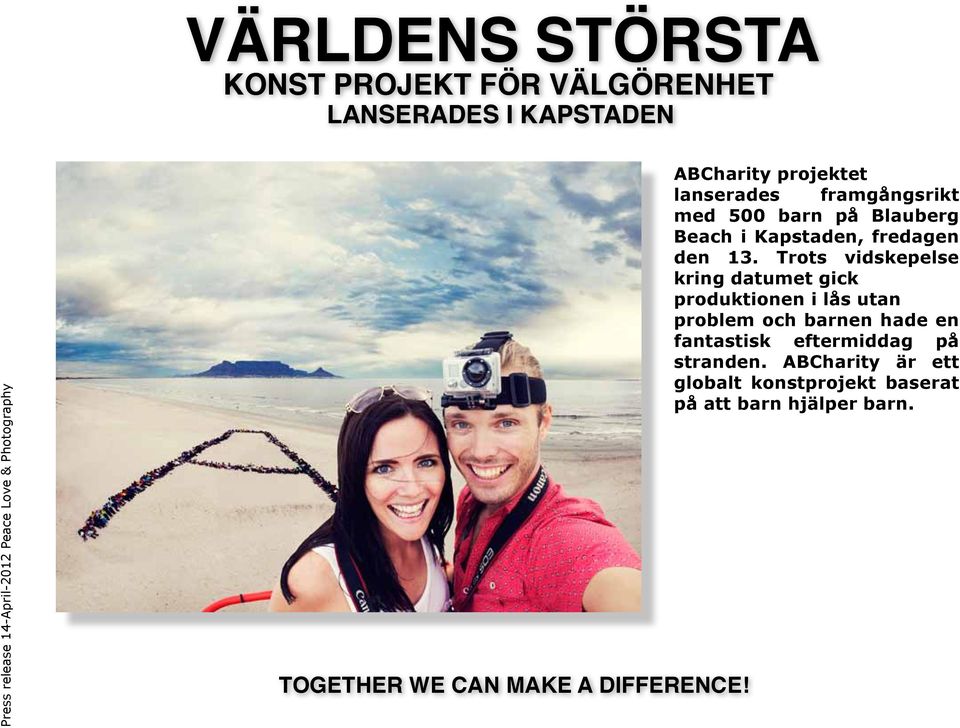 ABCharity projektet lanserades framgångsrikt med 500 barn på Blauberg Beach i Kapstaden, fredagen den 13.