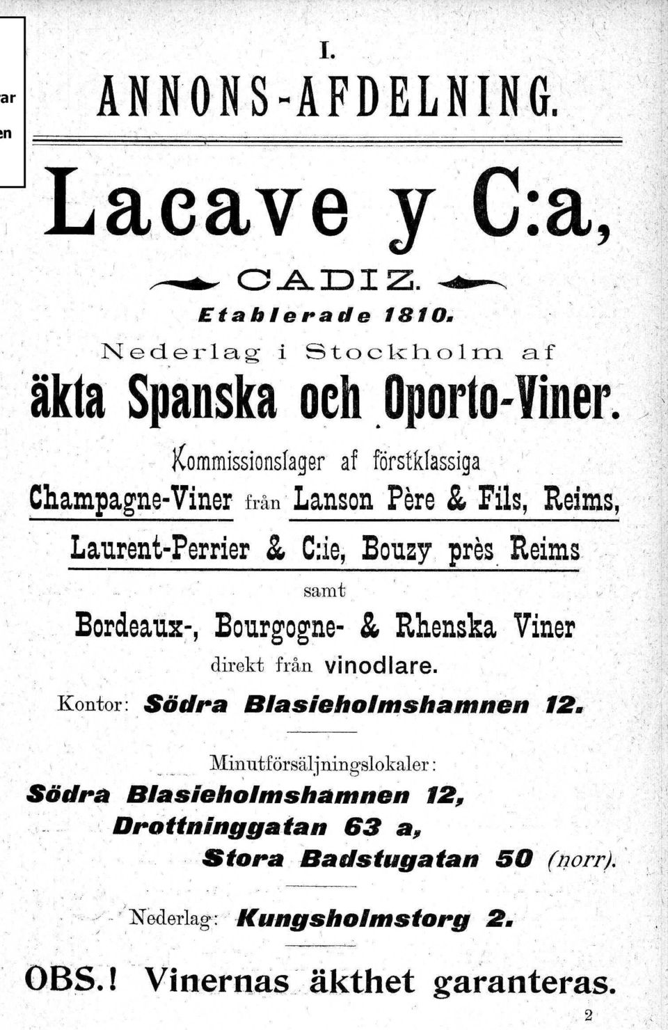 -/ Kommissionsfager af förstkfassiga Champagne-Viner från Lanson Pere &, Fils, Reims, Laurent-Perrier & C:ie, 130uzy pres, Reims ' samt 13ordeaux~,