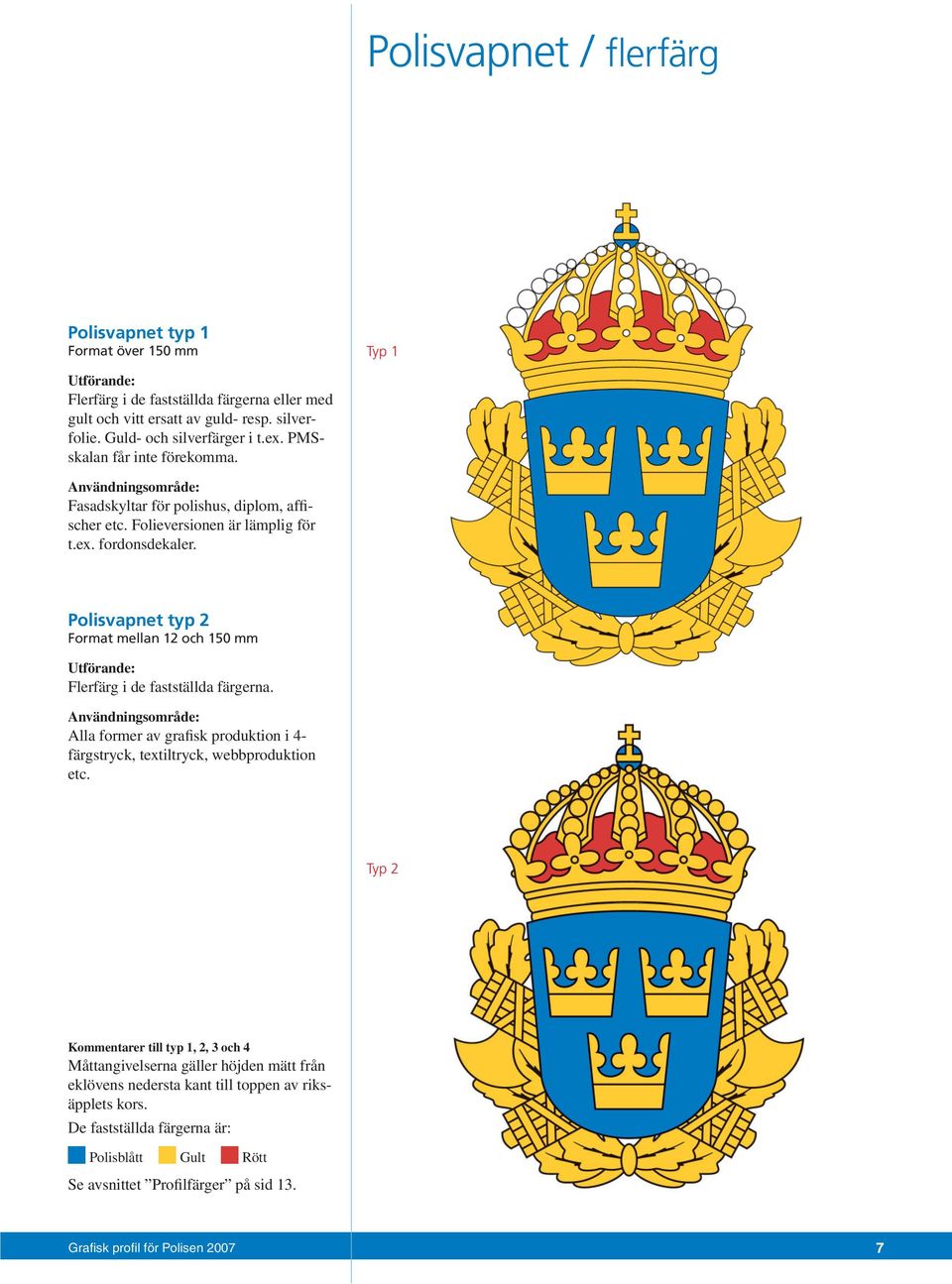 Polisvapnet typ 2 Format mellan 12 och 150 mm Utförande: Flerfärg i de fastställda färgerna.