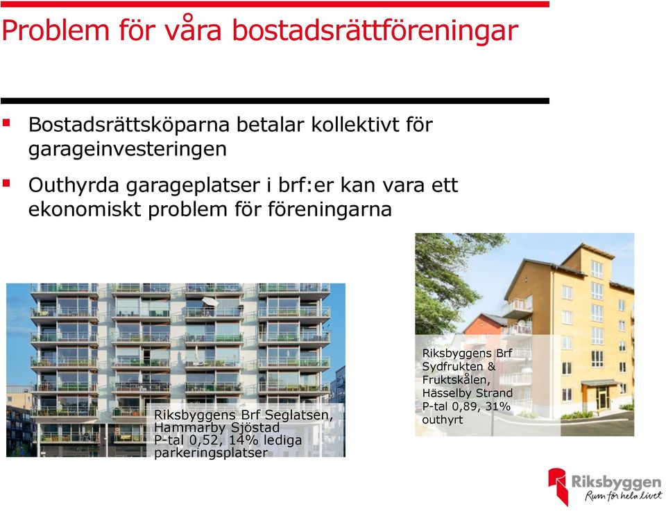 föreningarna Riksbyggens Brf Seglatsen, Hammarby Sjöstad P-tal 0,52, 14% lediga