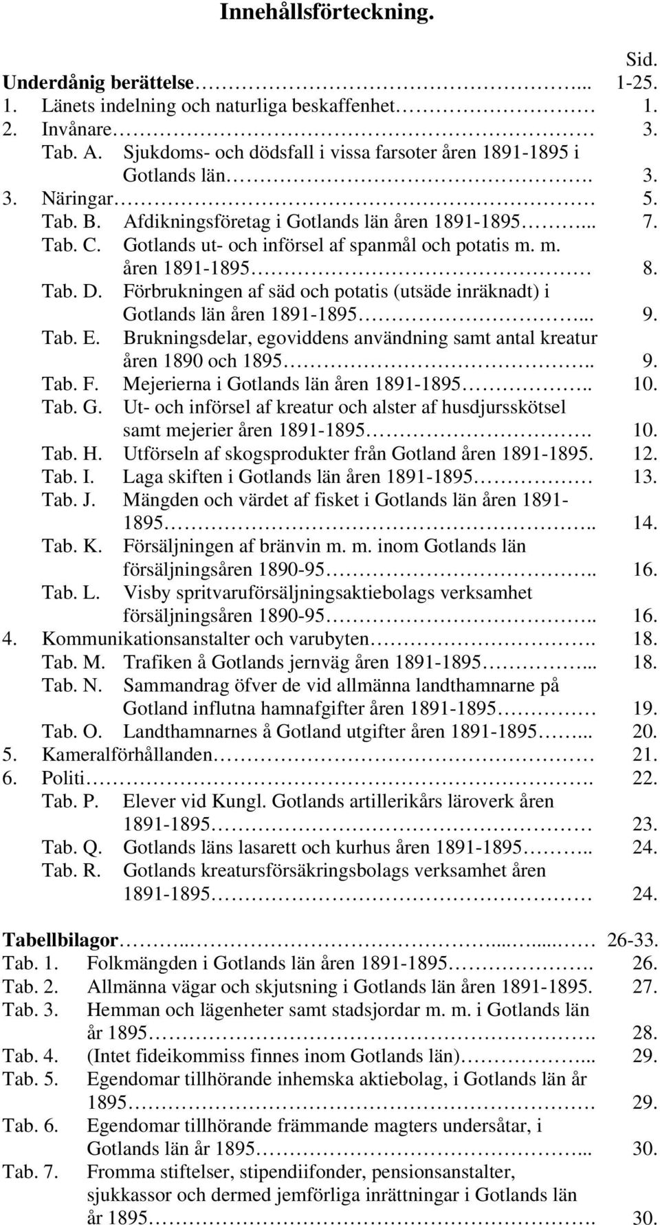Gotlands ut- och införsel af spanmål och potatis m. m. åren 1891-1895 8. Tab. D. Förbrukningen af säd och potatis (utsäde inräknadt) i Gotlands län åren 1891-1895... 9. Tab. E.