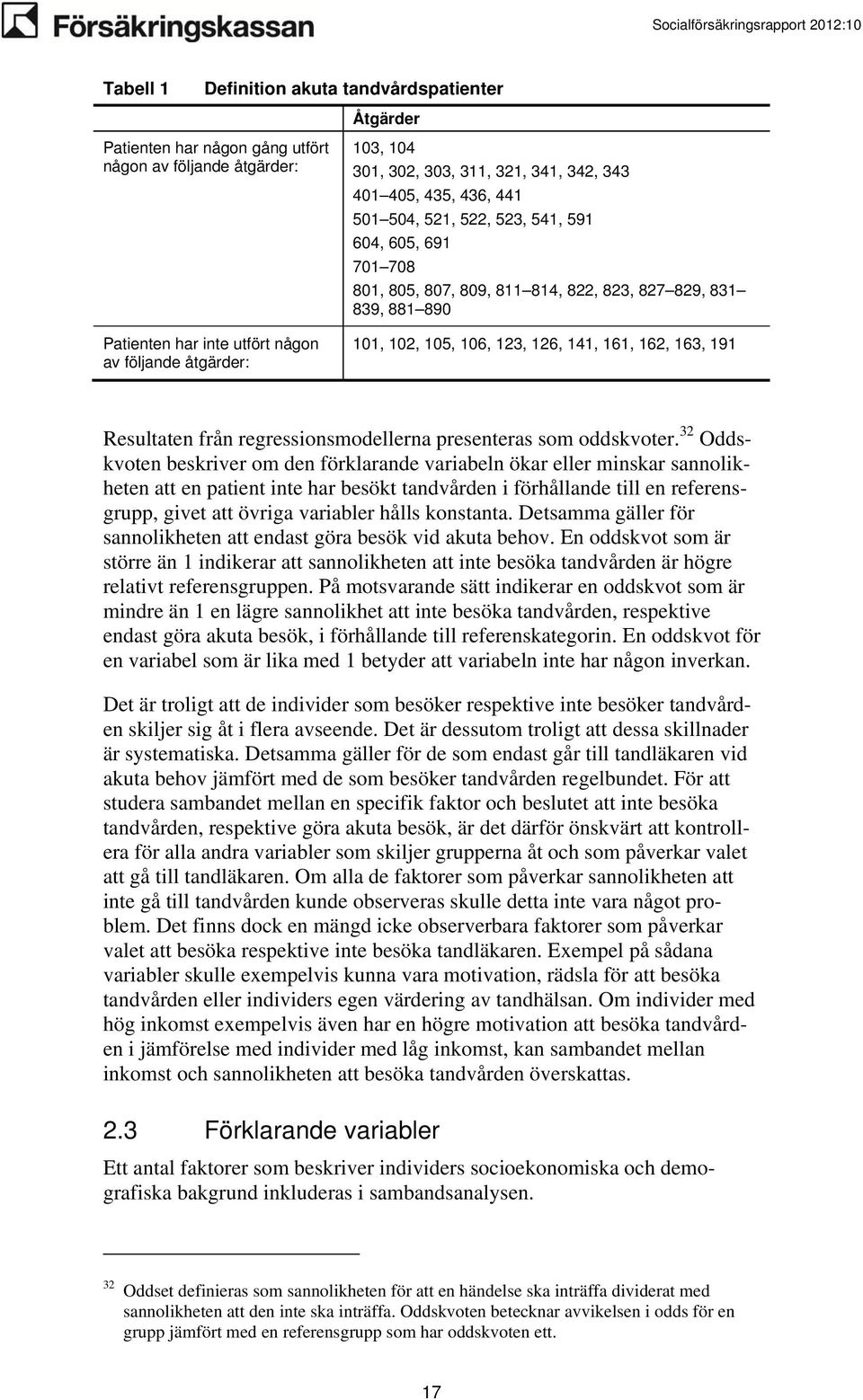 161, 162, 163, 191 Resultaten från regressionsmodellerna presenteras som oddskvoter.