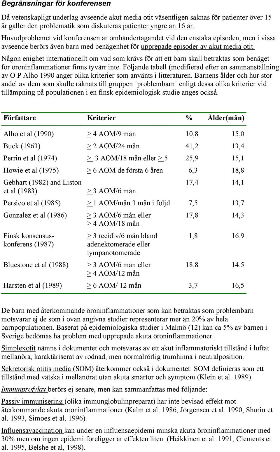 Någon enighet internationellt om vad som krävs för att ett barn skall betraktas som benäget för öroninflammationer finns tyvärr inte.