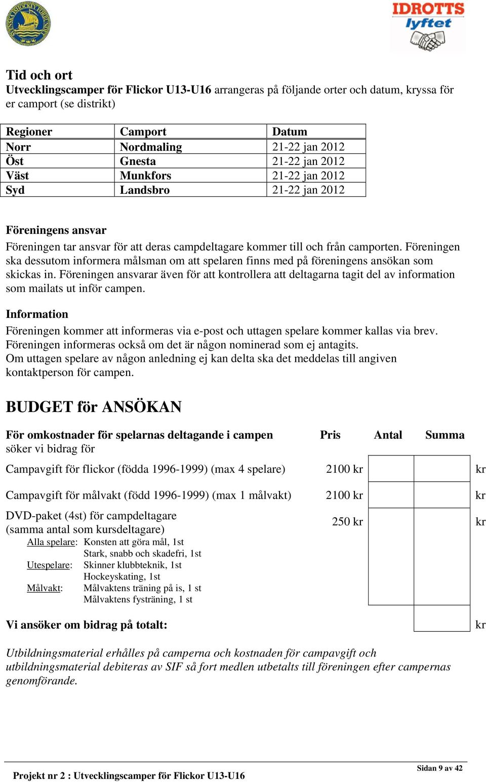 Föreningen ska dessutom informera målsman om att spelaren finns med på föreningens ansökan som skickas in.